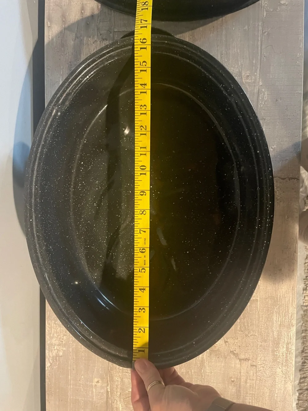 Vintage Black Speckled Enamel Graniteware Oval Roaster Pan Large Turkey w/ Lid